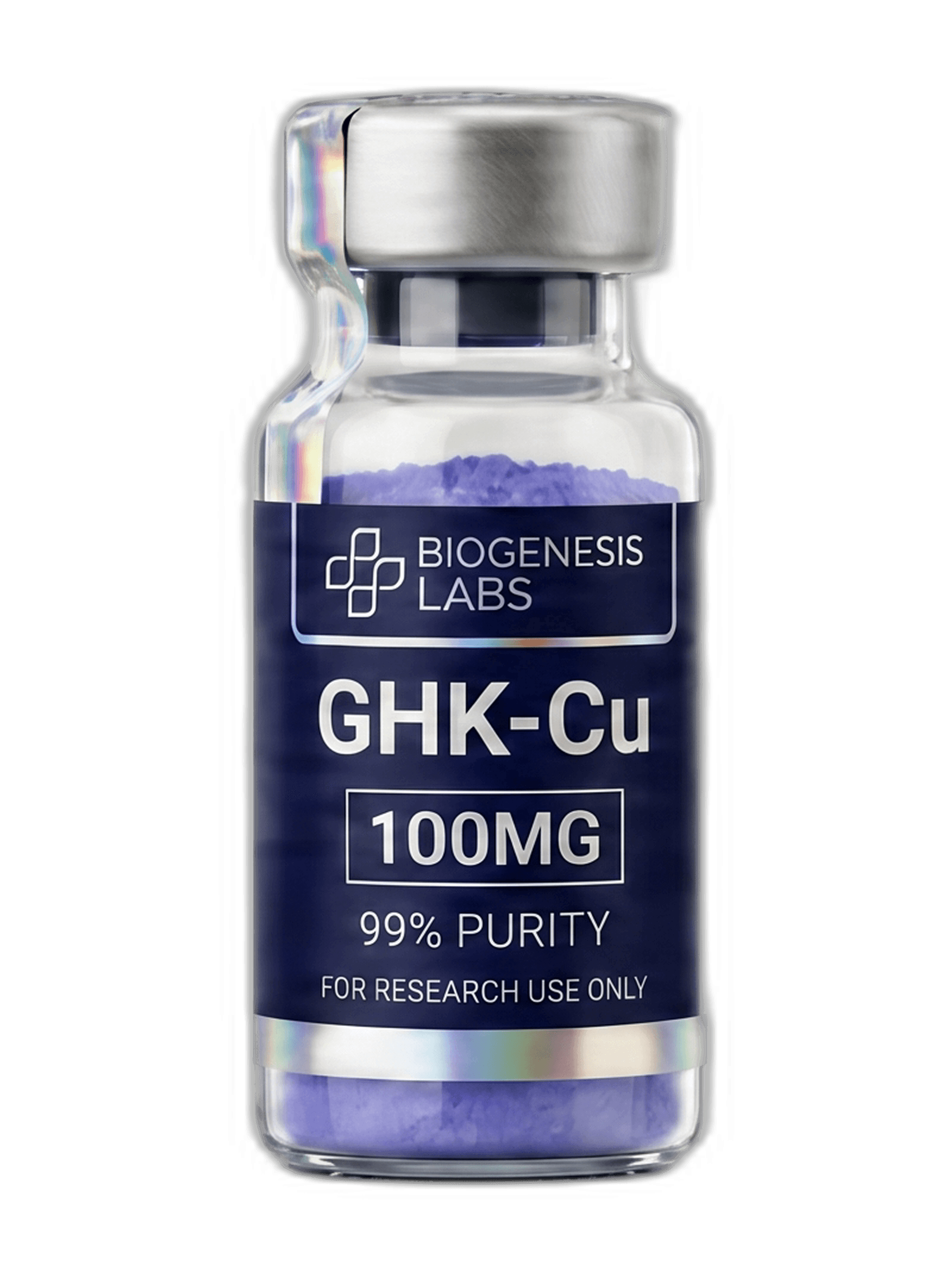 Frasco de GHK-Cu de Biogenesis sobre fondo claro